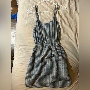 Dark blue and white striped sun dress with pockets